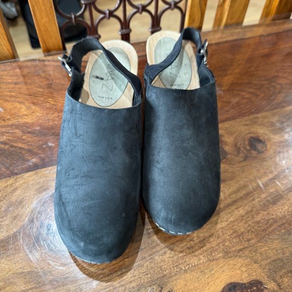 Black Suede Women's Mules with Wooden Heel - Picture 2 of 10